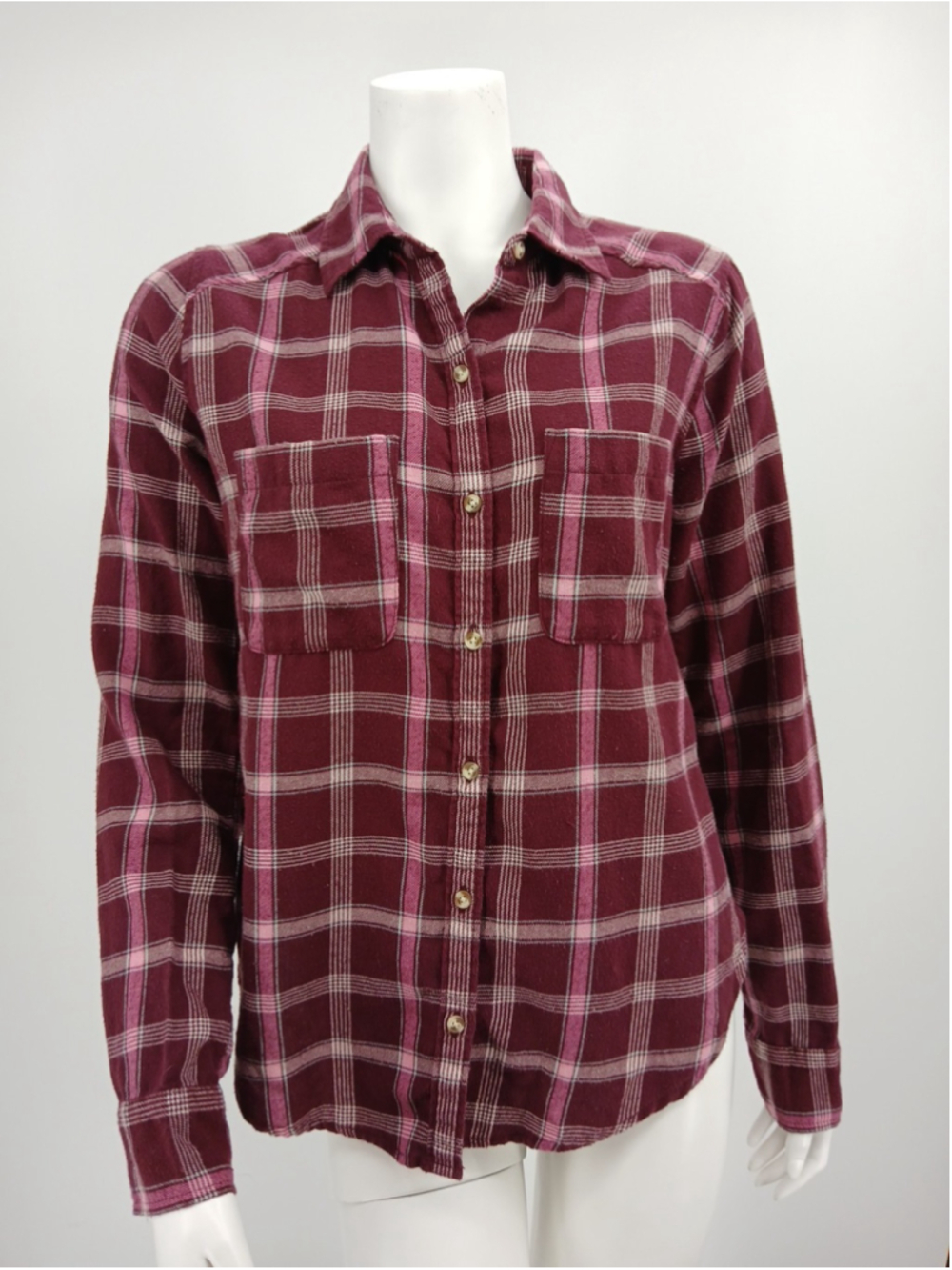 Hollister Womens Burgundy Pink Plaid Flannel Top Size M